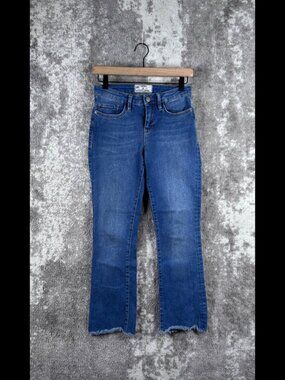 Free People Bootcut Jeans 26 Womens Blue Stretch Denim Fabric Raw Hem